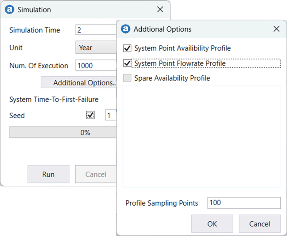 Settings for 2-year simulation with additional options