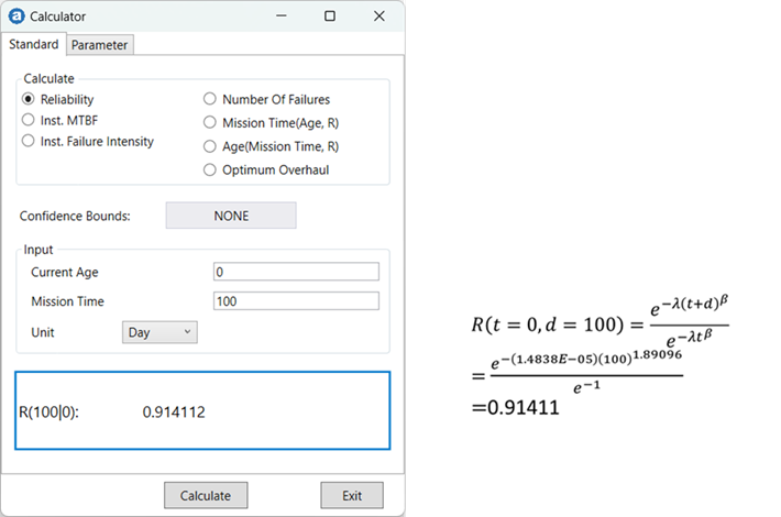 Answer to probability of no failure in 100 days